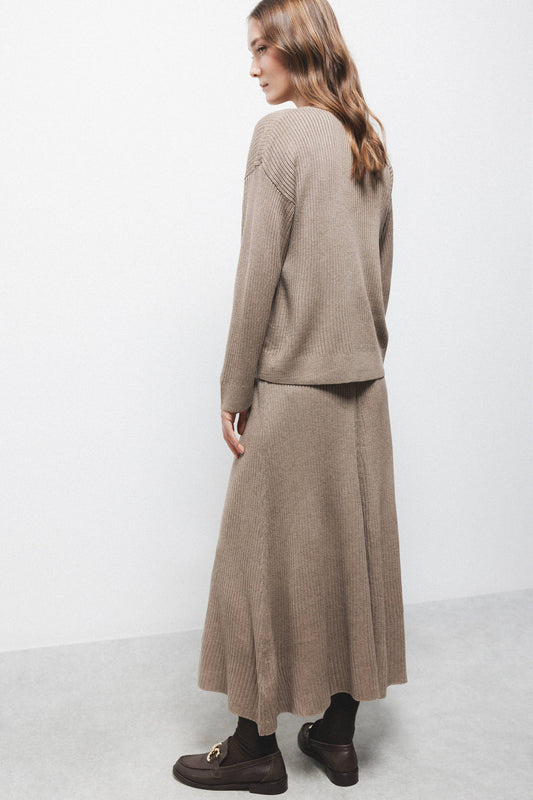 Gonna midi a maglia a coste