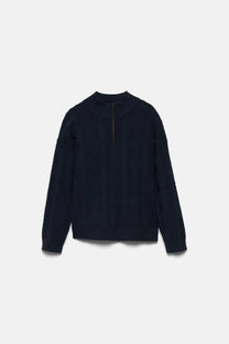 Maglione a maglia strutturata con collo zip