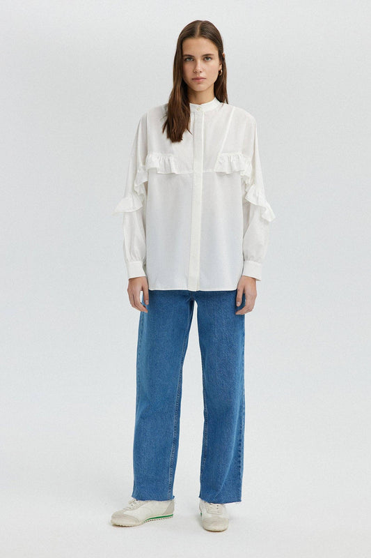 Camicia in popeline con balze