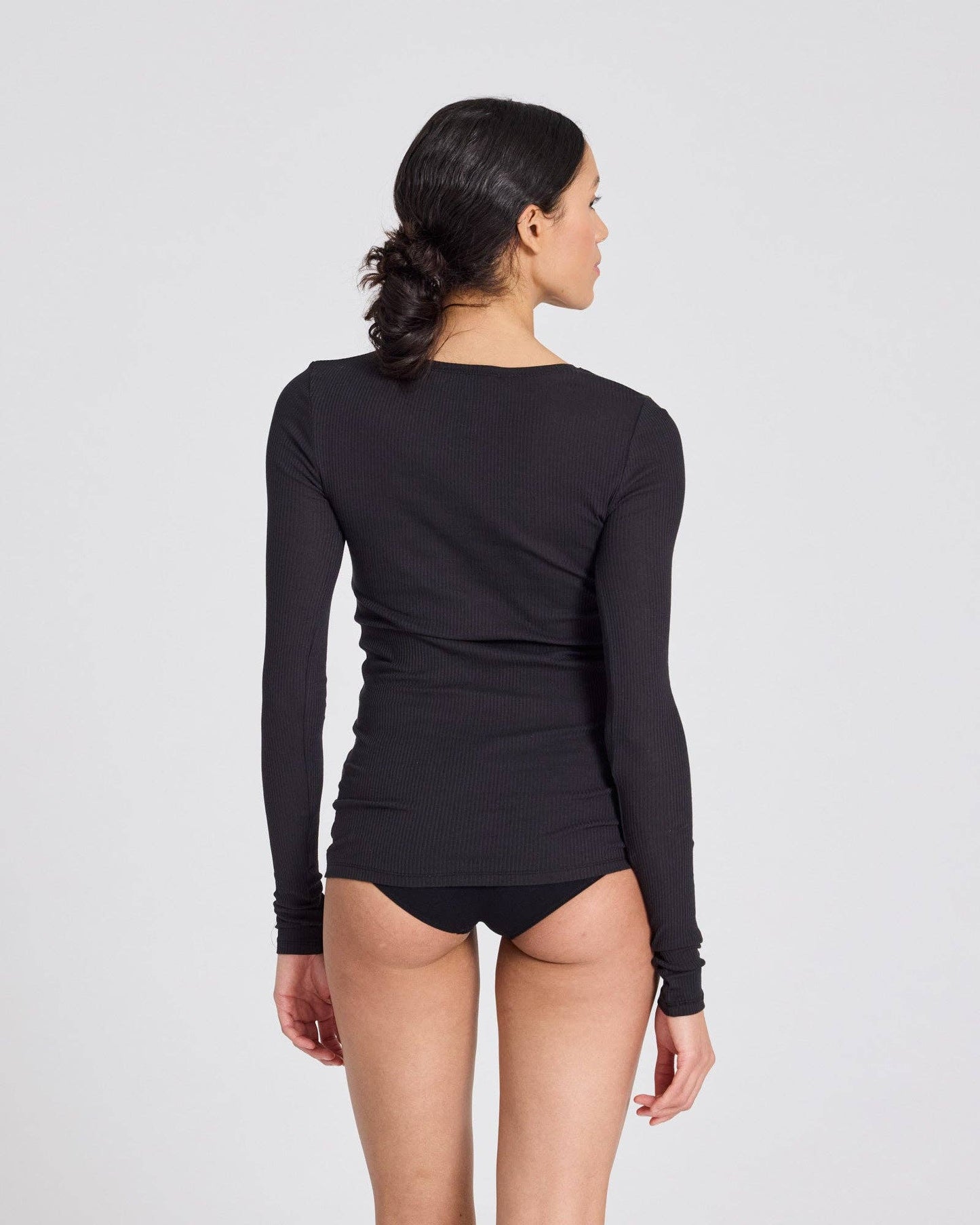 Maglia a manica lunga Lise in cotone biologico a coste nera