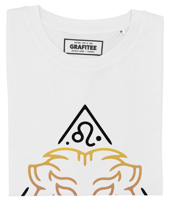 T-shirt bianca Leone con stampa segno zodiacale in cotone biologico