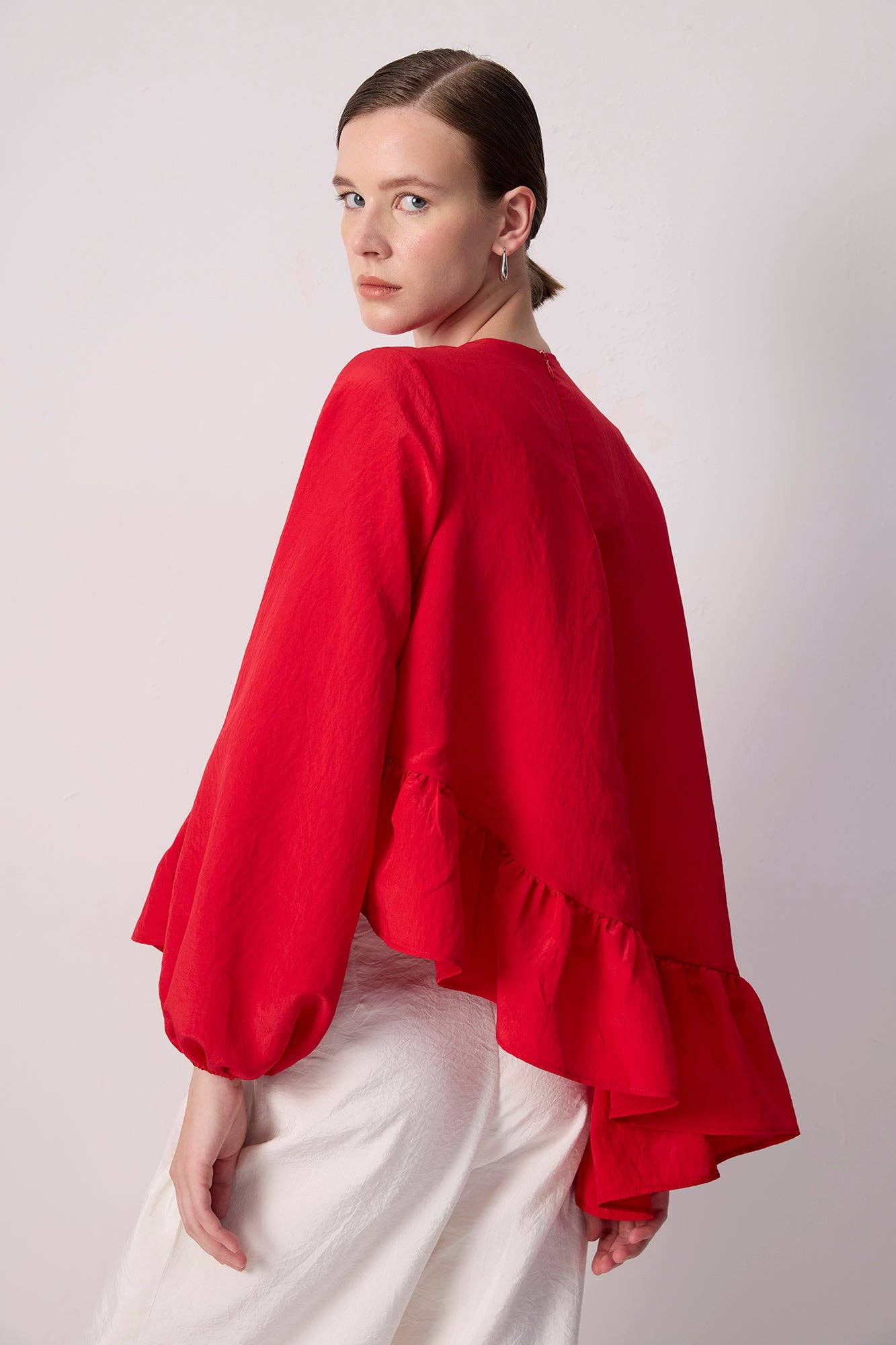 Blusa plissettata in cupro rossa