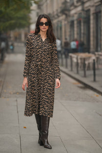 Abito midi animalier in viscosa con cintura