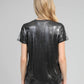 T-shirt metallizzata antracite con scollo a V