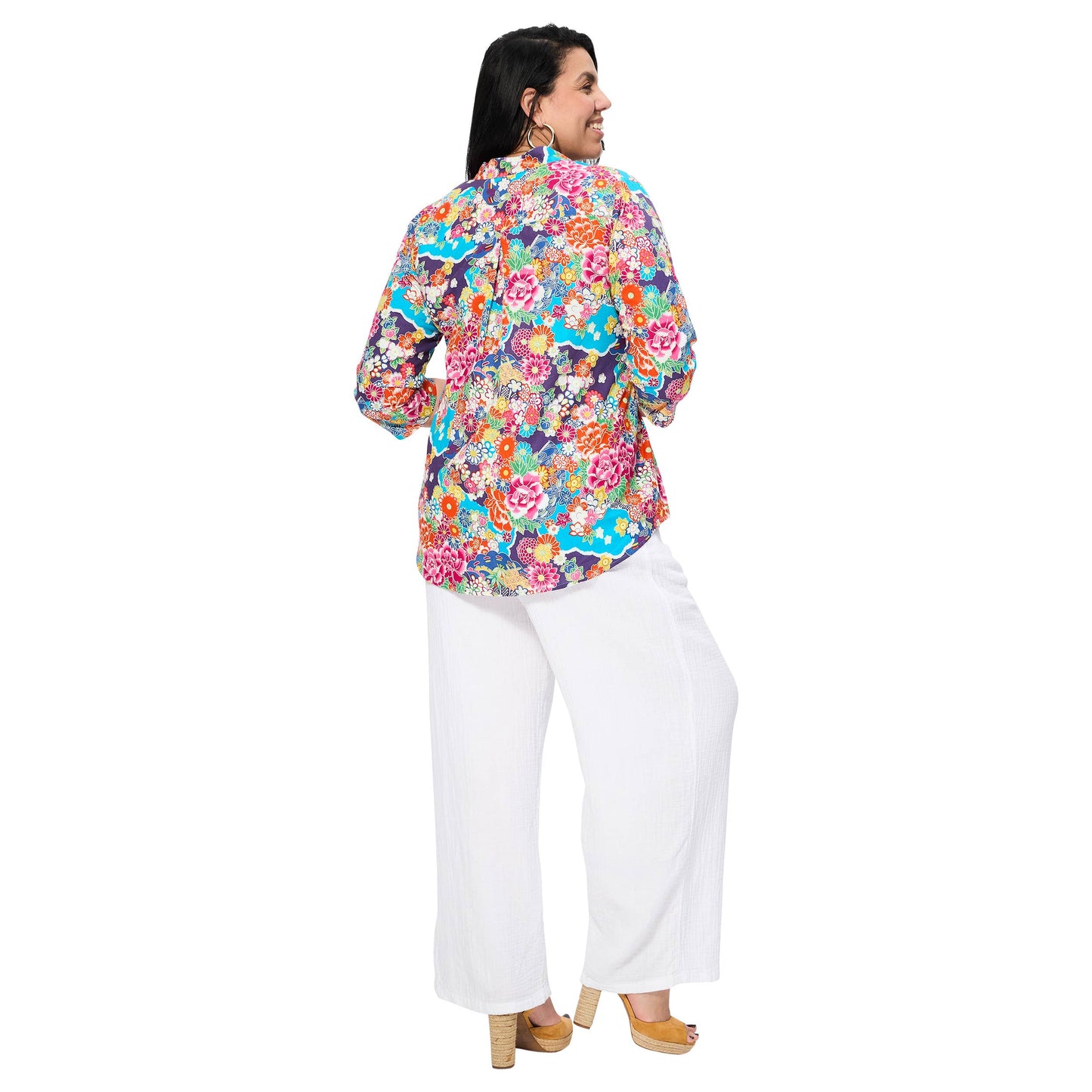 Camicetta estiva boho floreale con maniche 3/4