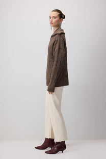 Maglione in maglia a trecce con zip e colletto ampio