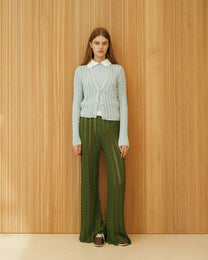 Pantaloni a zampa larga in cotone traforato a zig zag