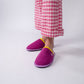 Pantofole in velluto a coste viola con interno in sherpa
