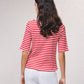 Cardigan a righe con scollo a V e bottoni, manica corta