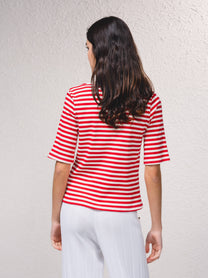 Cardigan a righe con scollo a V e bottoni, manica corta
