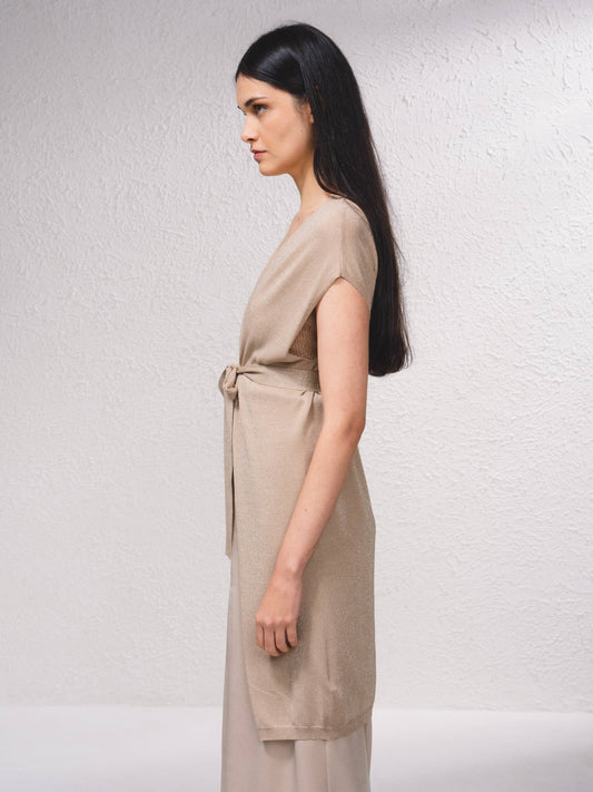 Gilet lungo in rete metallica con cintura
