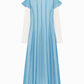 Abito lungo in maglia con sovrapposizione in organza trasparente blu