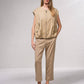 Gilet oversize beige con zip e tasche frontali