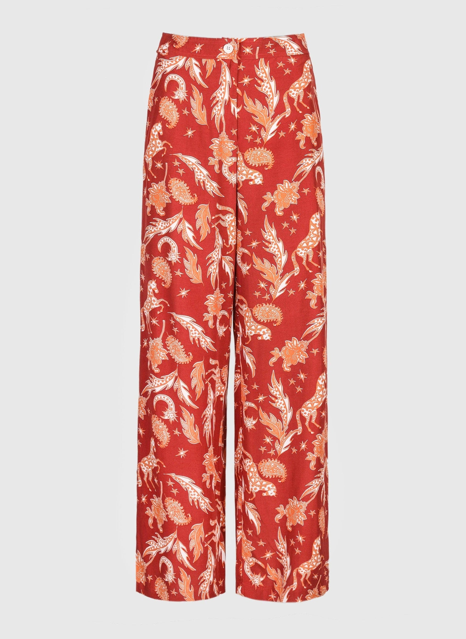 Pantaloni a vita alta terracotta con stampa frecce