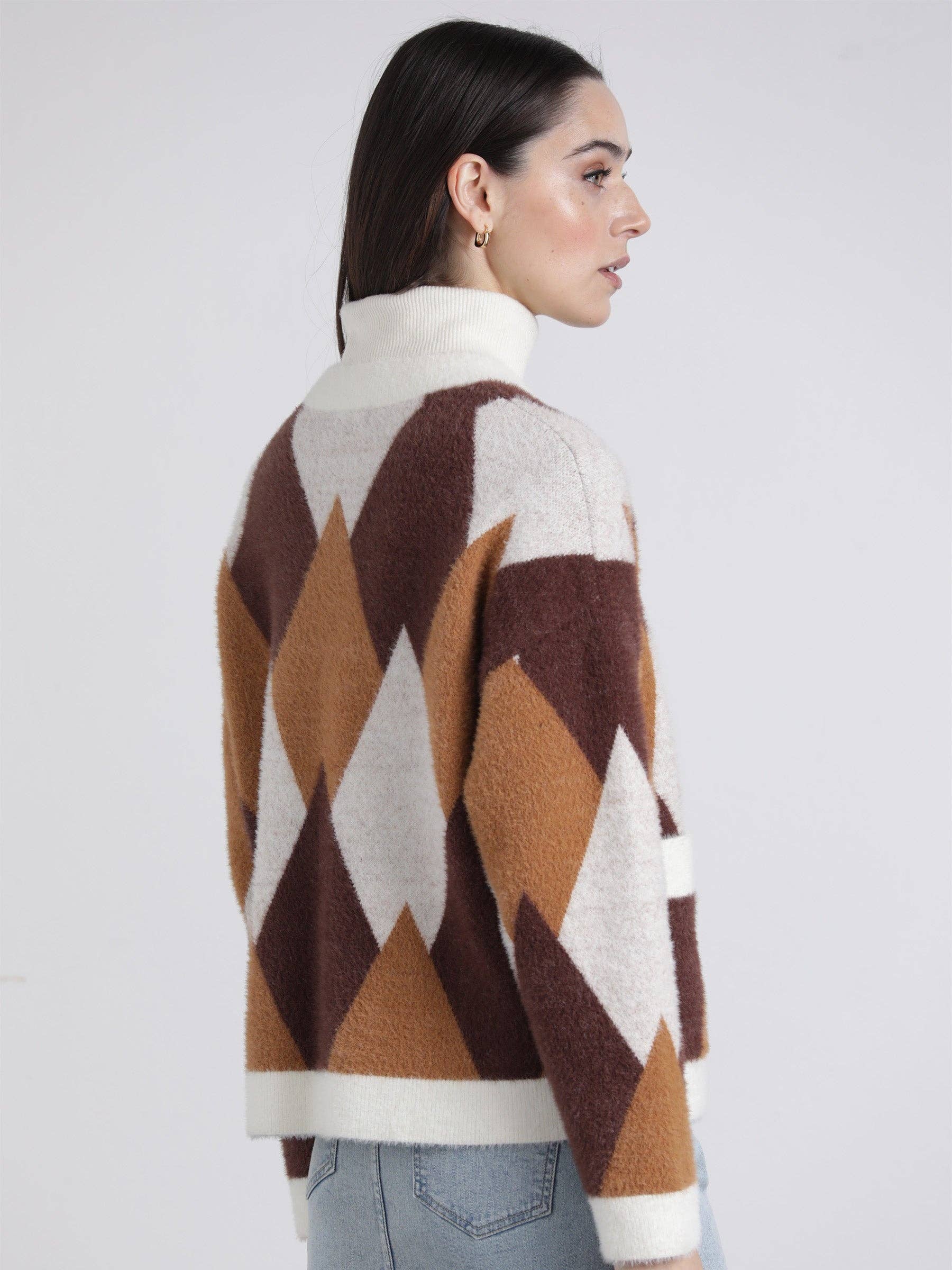 Cardigan corto effetto pelliccia jacquard a rombi
