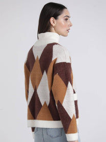Cardigan corto effetto pelliccia jacquard a rombi