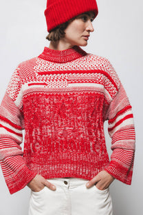 Maglione oversize in maglia strutturata rosso e bianco