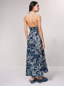 Abito lungo boho con top all’uncinetto e gonna floreale