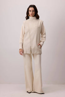 Gilet a collo alto a righe in misto lino e cotone