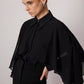 Camicia in popeline nera con mantella in chiffon