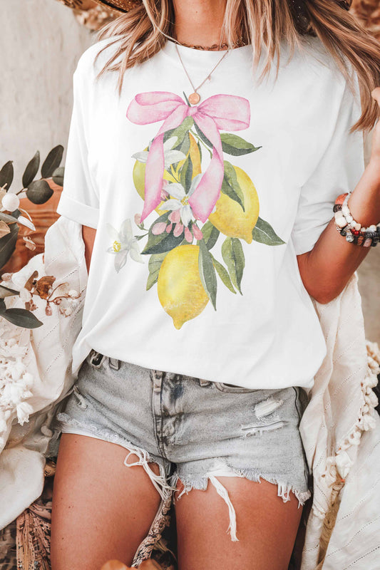 T-shirt oversize limone con fiocco rosa