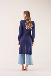 Cardigan lungo in viscosa blu notte