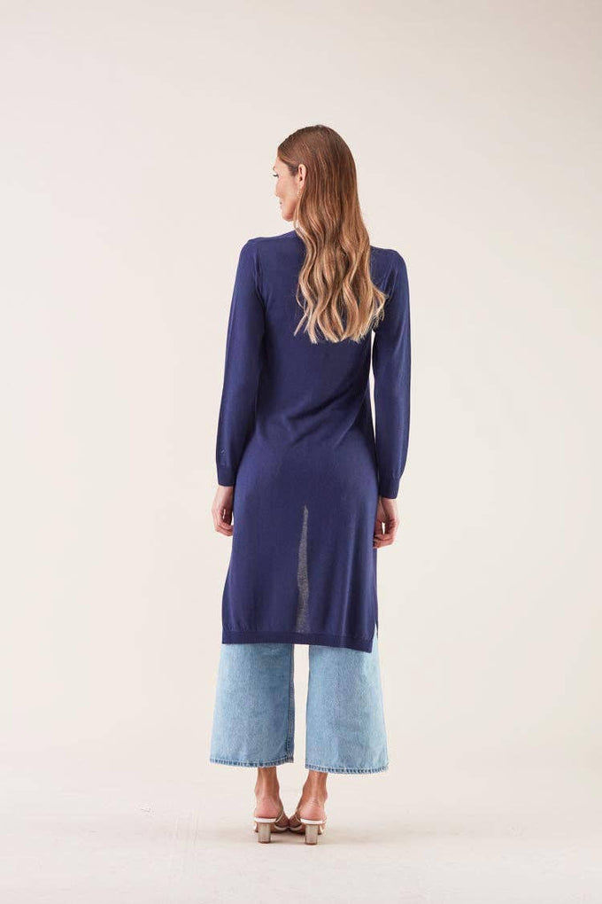 Cardigan lungo in viscosa blu notte