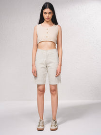 Bermuda donna jacquard beige con risvolto