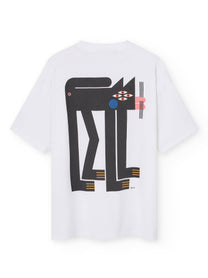 T-shirt oversize bianca con stampa gatto