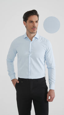 Camicia slim a righe tono su tono color cielo