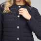 Cardigan in maglia traforata blu navy con bottoni dorati