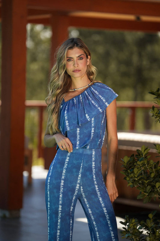 Top monospalla tie-dye da donna