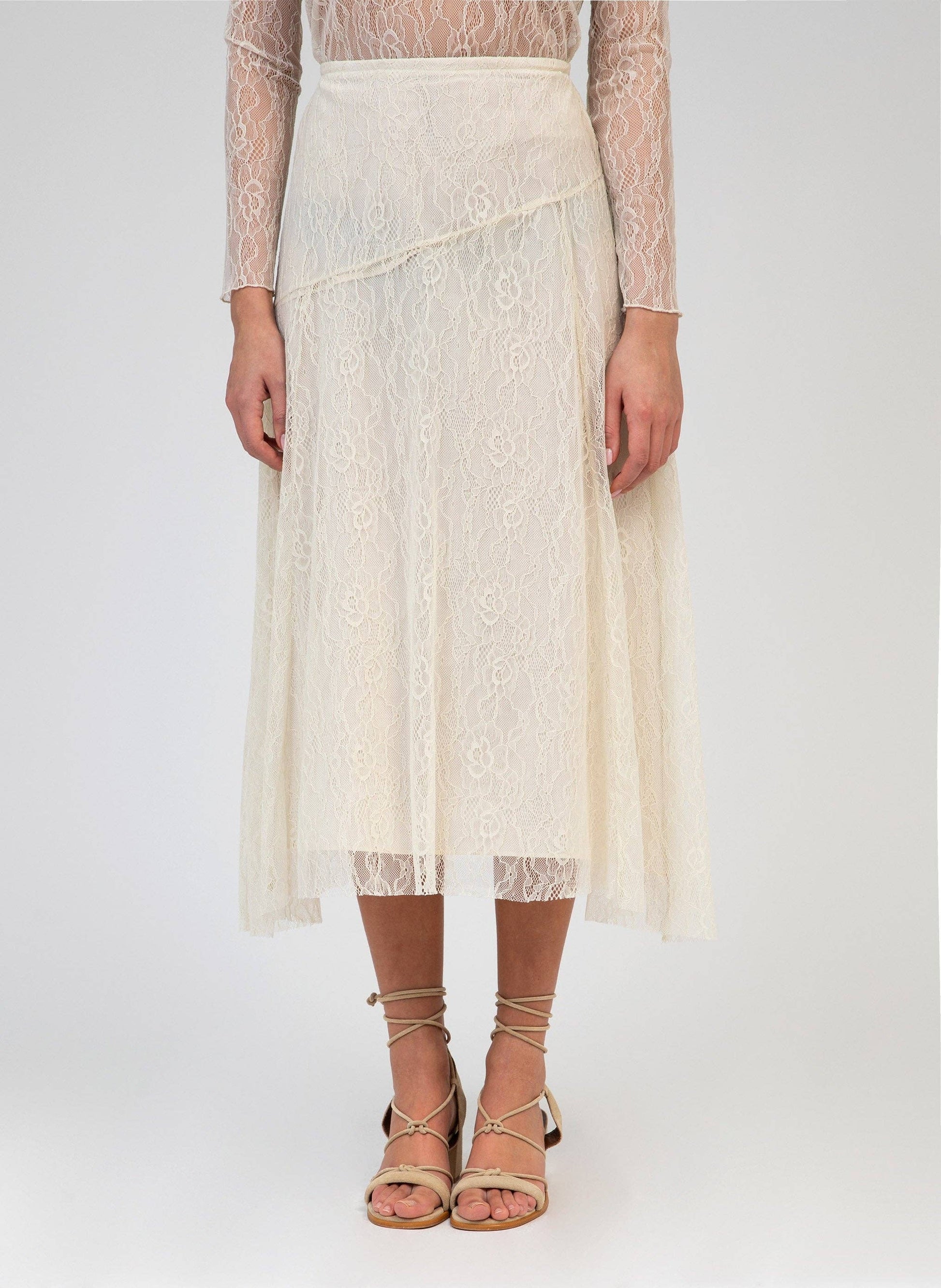 Gonna midi Juney in pizzo écru