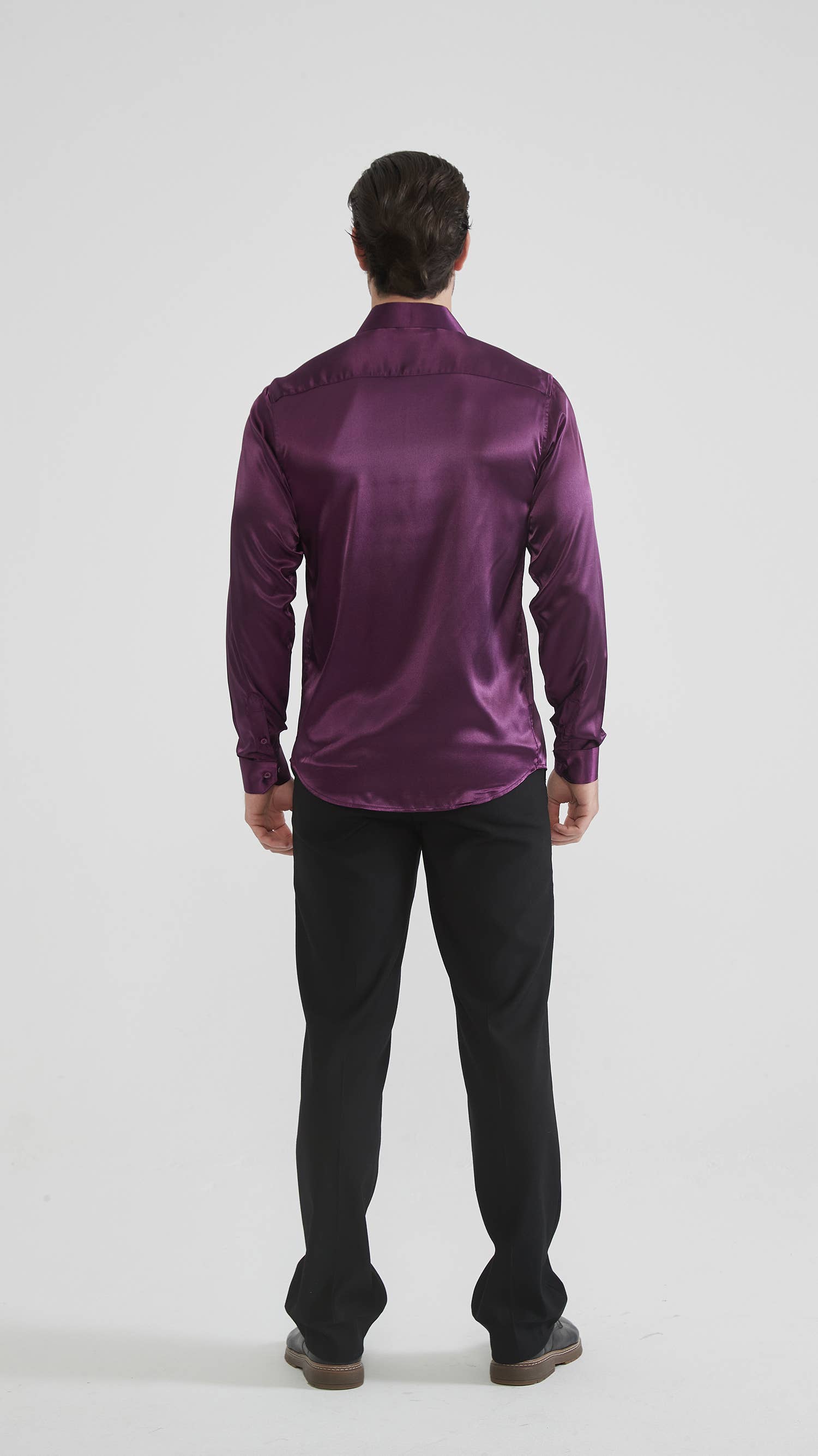 Camicia satinata viola da uomo