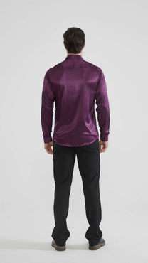 Camicia satinata viola da uomo