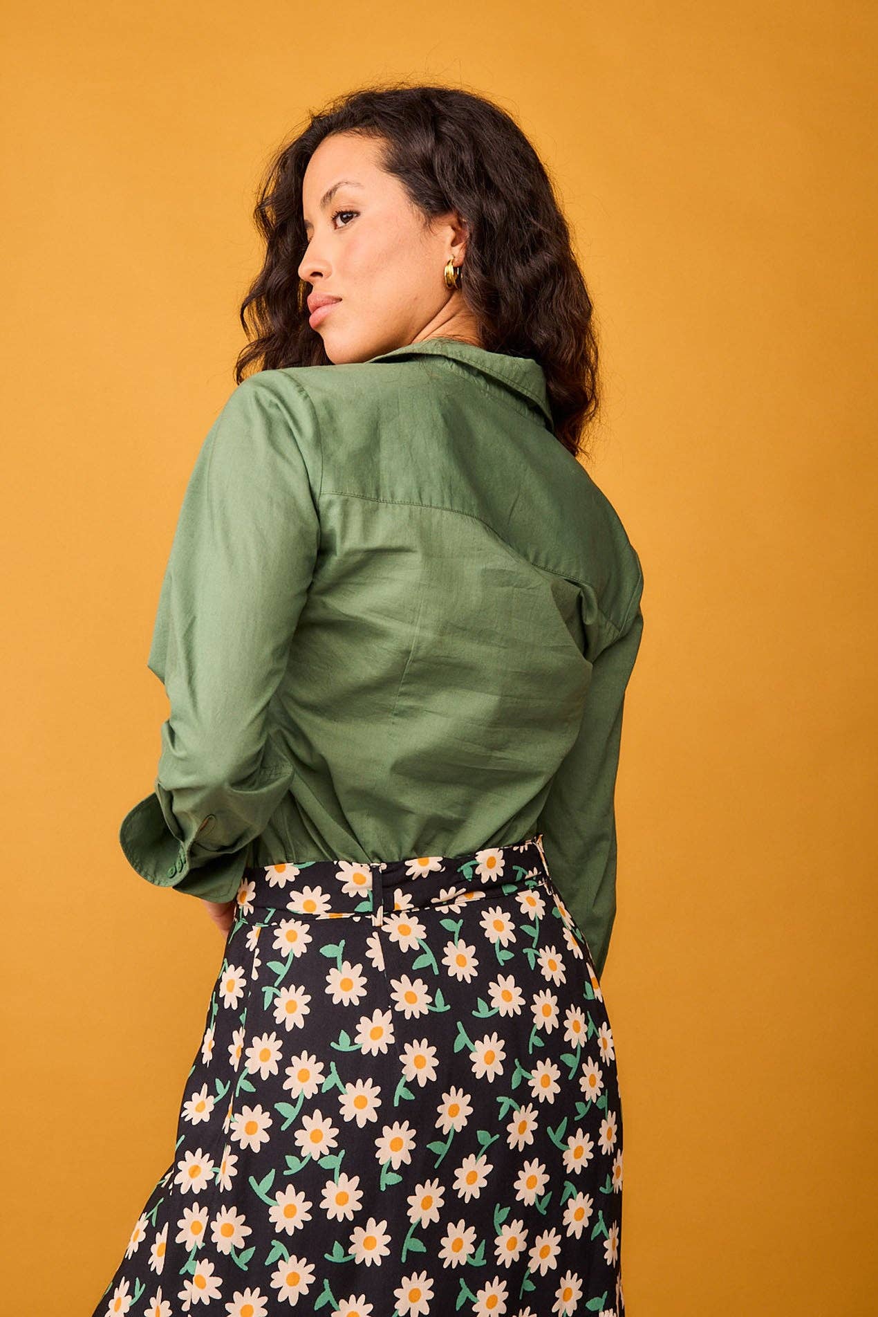 Camicia Rocio verde in cotone con pieghe