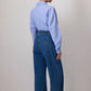 Jeans a gamba larga con vita elastica e orlo sfrangiato