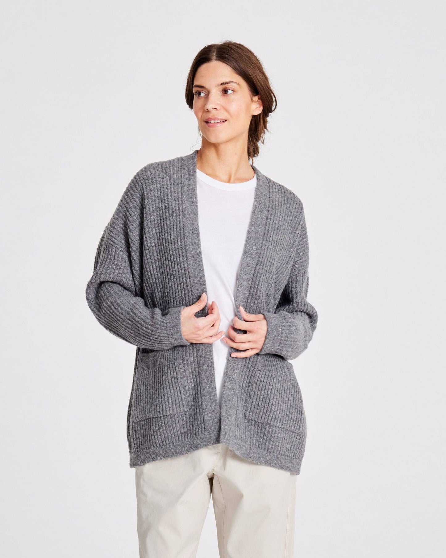 Cardigan Mette in lana d’agnello GOTS grigio melangé