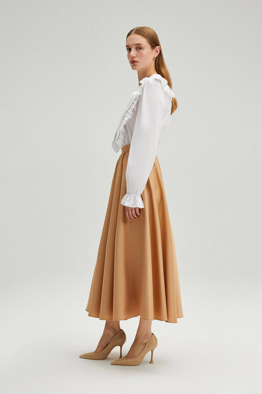 Gonna midi plissettata in raso beige