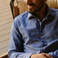 Camicia Lupo in flanella blu a righe sottili