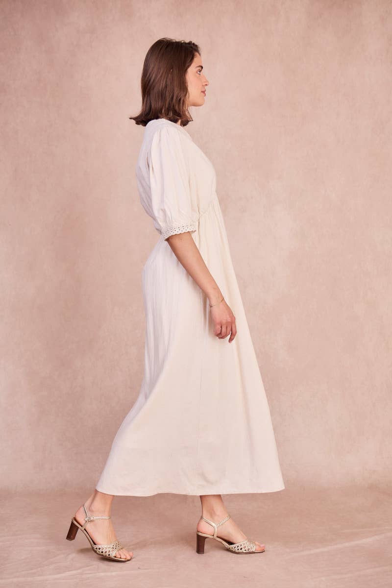 Abito midi con scollo a V e bordi in pizzo