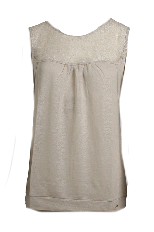 Top in lino con inserto in pizzo da donna