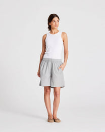 Shorts in popeline a righe grigio scuro ed écru
