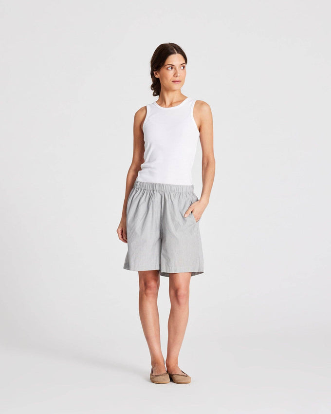 Shorts in popeline a righe grigio scuro ed écru