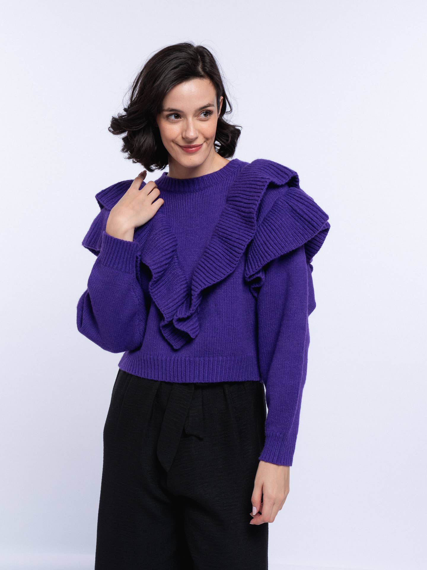 Maglione donna in maglia con maxi balze