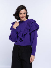 Maglione donna in maglia con maxi balze