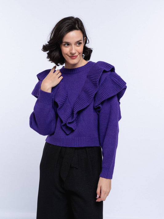 Maglione donna in maglia con maxi balze