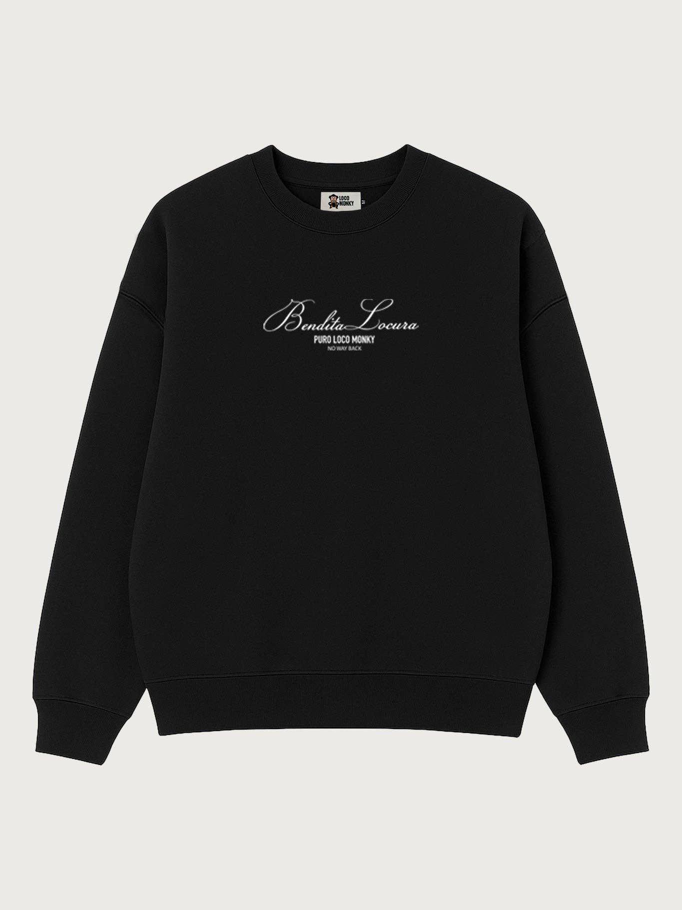 Felpa oversize unisex nera con ricamo Bendita Locura