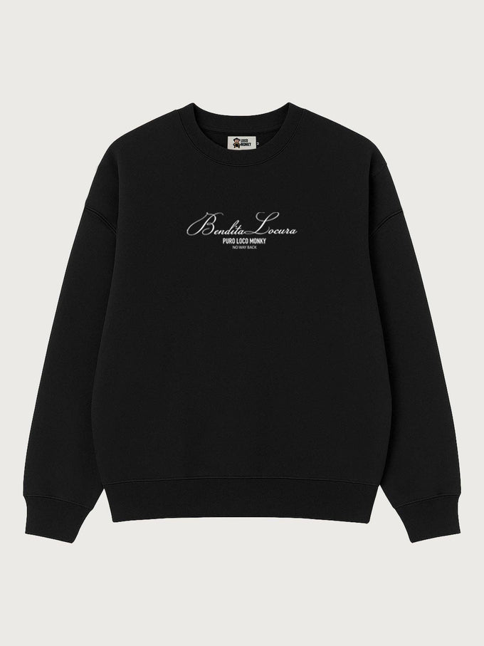 Felpa oversize unisex nera con ricamo Bendita Locura