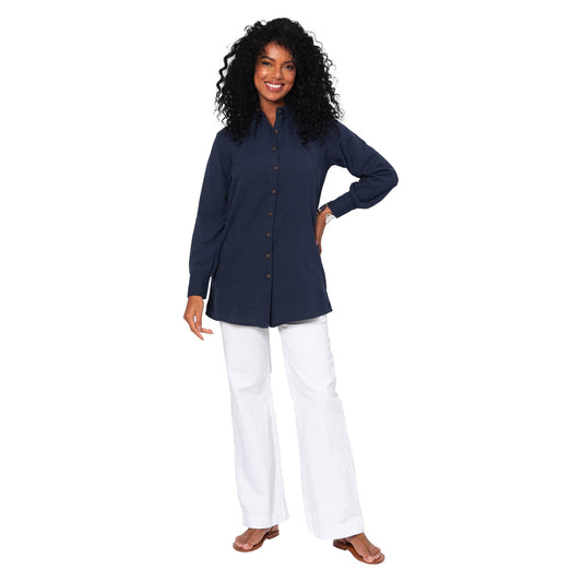 Camicia estiva blu navy in cotone e lino